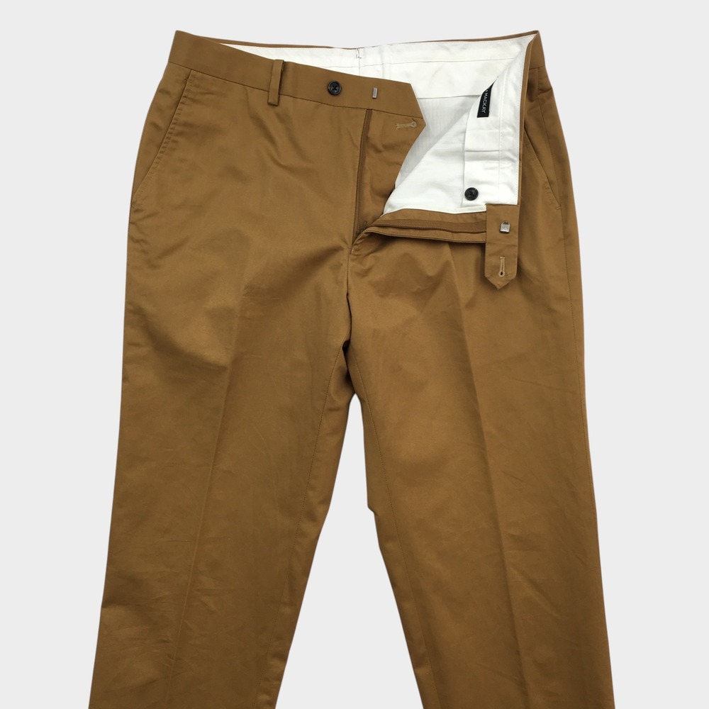 Spier & Mackay Mens Brown Cotton Chino Dress Pants Flat Front Trouser Size 34
